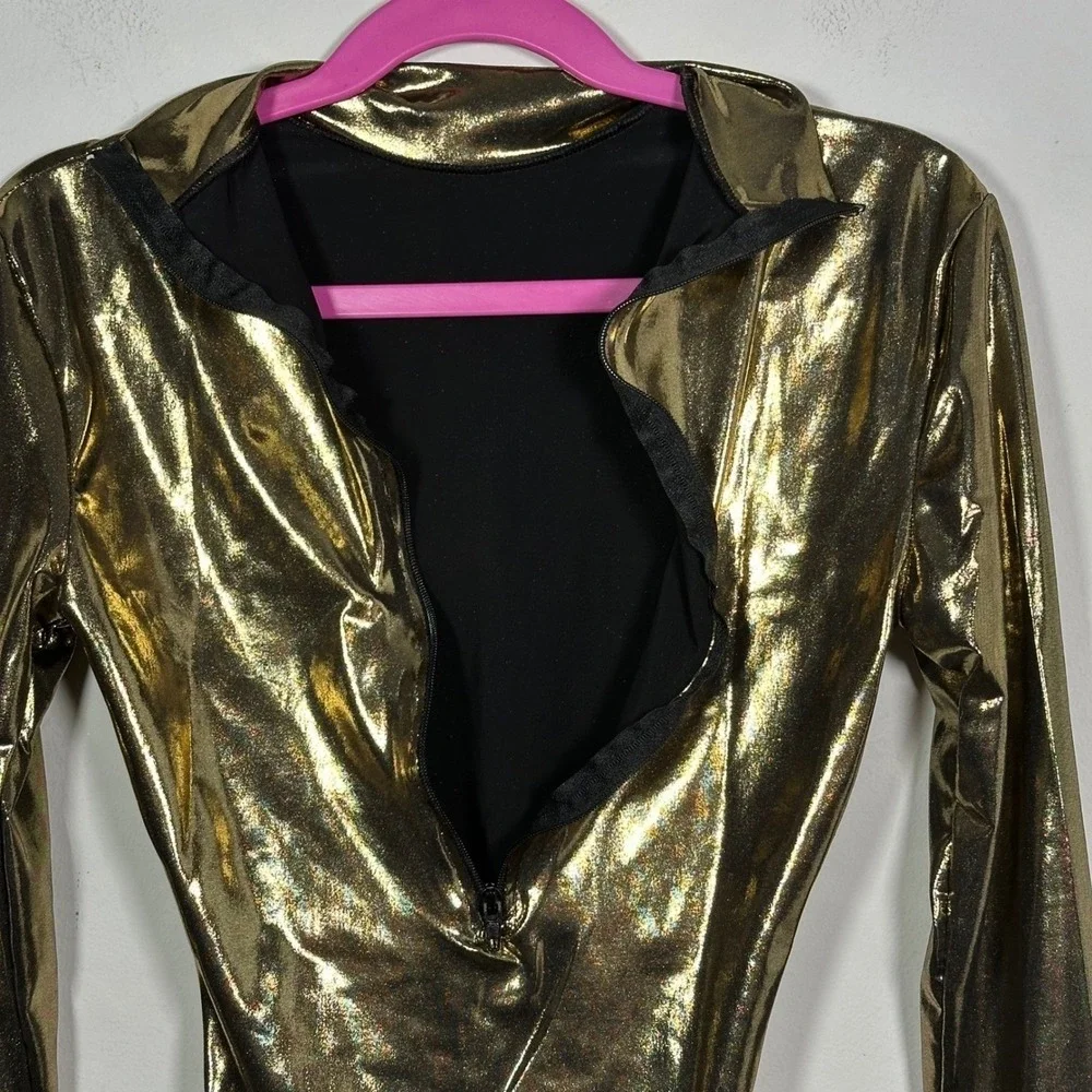 Body Wrappers Metallic Gold Long Sleeve Mock Neck Leotard adult XS NWT